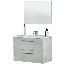 Mobile bagno sospeso 80cm con lavabo e specchio cemento bianco Oscar