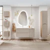 Mobile bagno sospeso 120cm con lavabo, specchio, colonna e 3 pensili beige rovere Swim