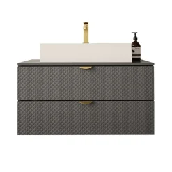 Mobile bagno sospeso 80cm con lavabo 2 cassetti grigio Hakone 4