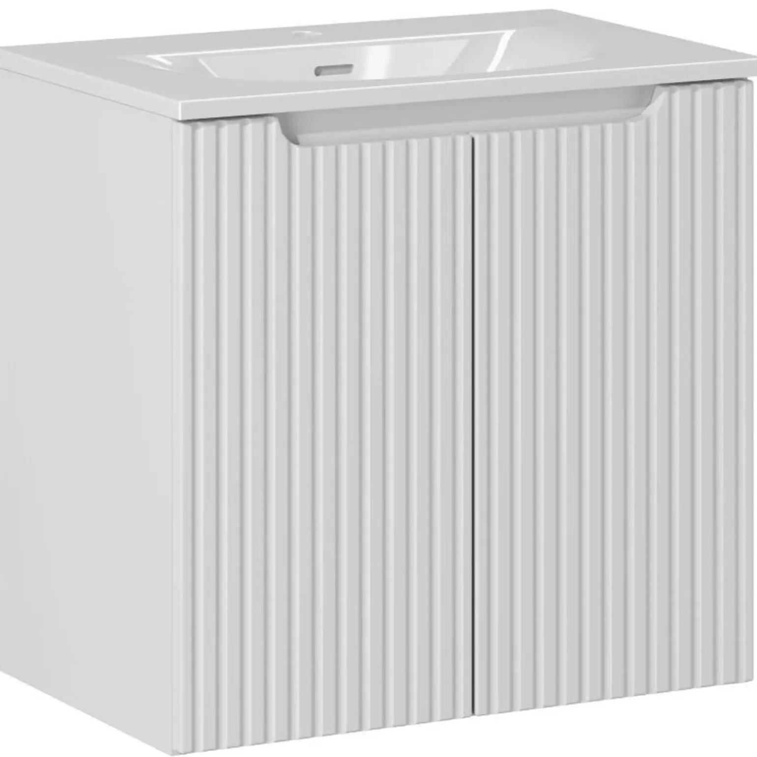 Mobile bagno sospeso 60cm cannettato con lavabo 2 ante bianco Cleany