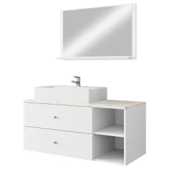 Mobile bagno sospeso 100cm con lavabo e specchio 2 cassetti bianco Krom