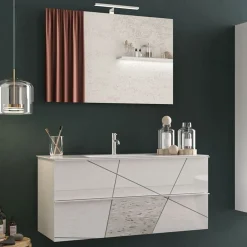 Mobile bagno sospeso 100cm con lavabo e specchio bianco lucido specchi Olimpo