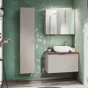 Mobile bagno sospeso 80cm con lavabo, mobile specchio e colonna grigio quercia Serif