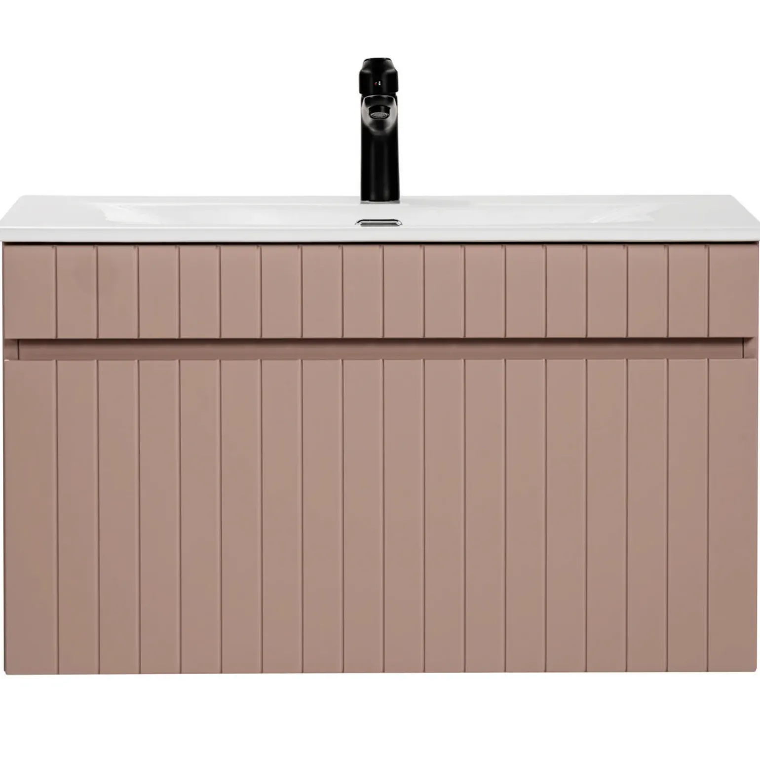 Mobile bagno sospeso 80cm cannettato con lavabo da incasso, colonna e specchio rosa Autentic