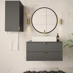 Mobile bagno sospeso 80cm con pensile grigio Hakone 3