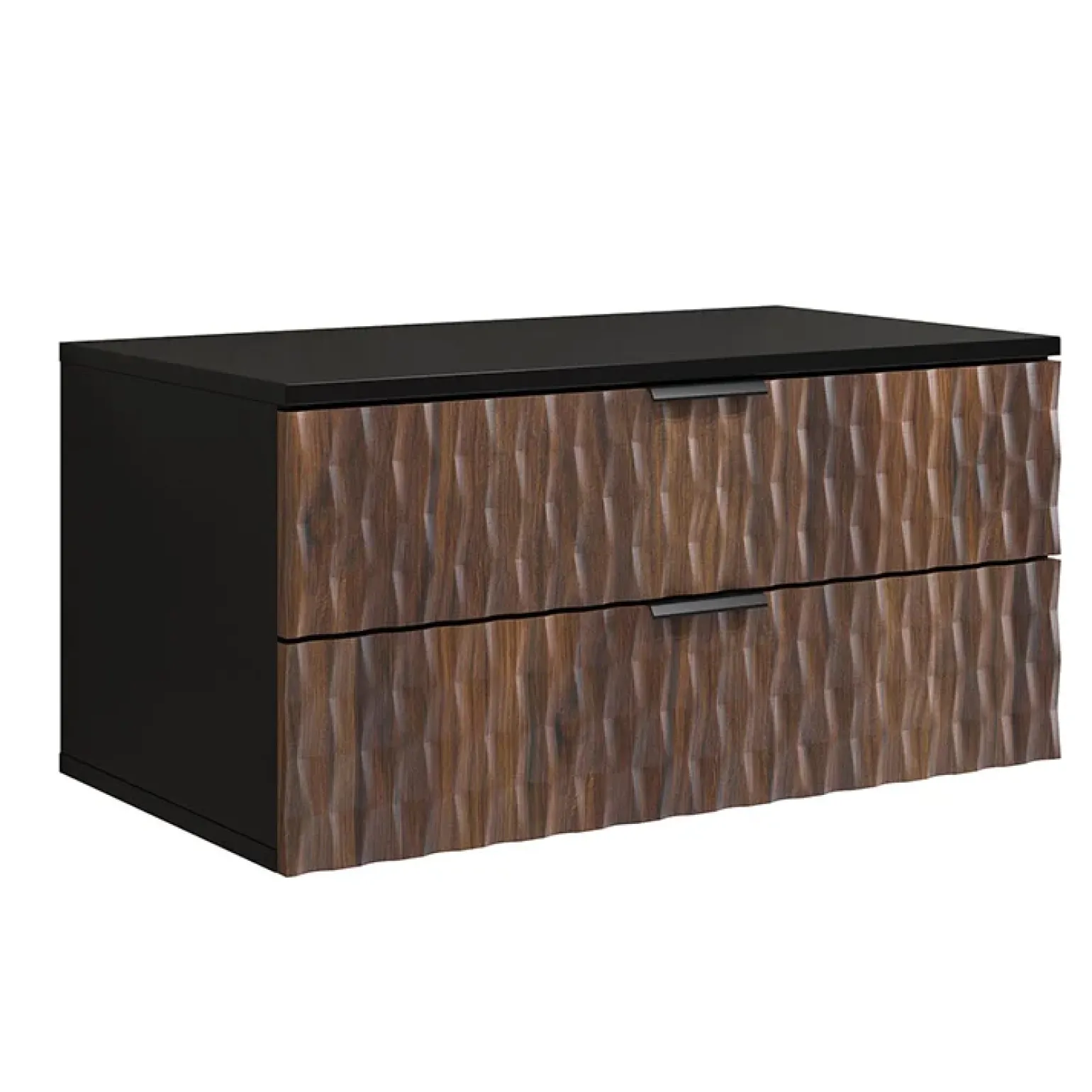 Mobile bagno sospeso 82cm con colonna e pensile nero frontali noce decorati Silvy