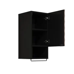 Mobile bagno sospeso 82cm con colonna e pensile nero frontali noce decorati Silvy