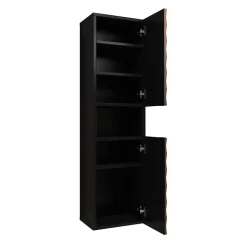 Mobile bagno sospeso 82cm con colonna e pensile nero frontali noce decorati Silvy