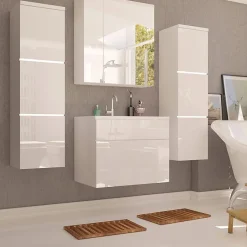 Mobile bagno sospeso 60cm con lavabo, specchio e colonne bianco lucido Teresa