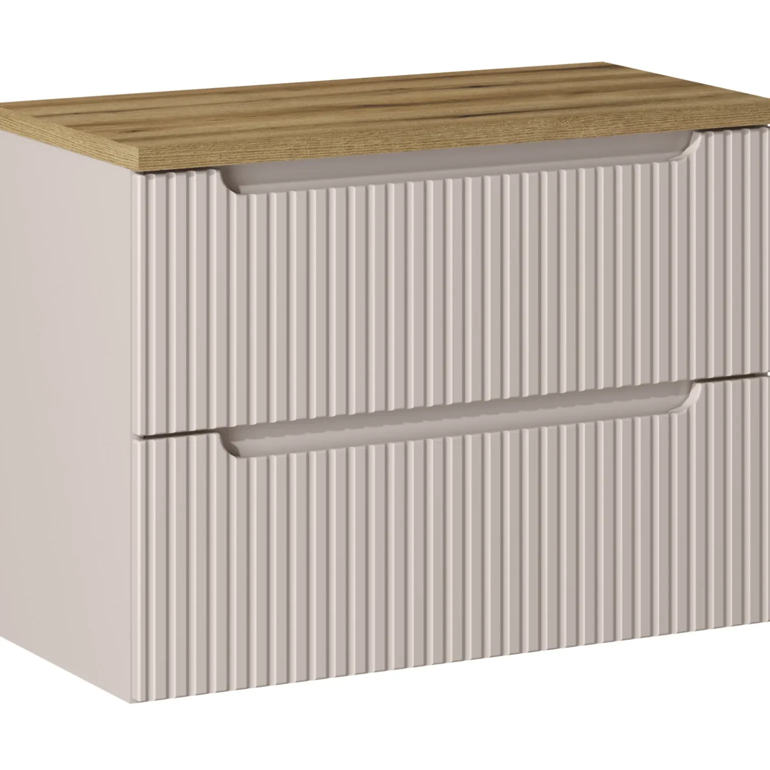 Mobile bagno sospeso 80cm cannettato 2 cassetti beige rovere Cleany
