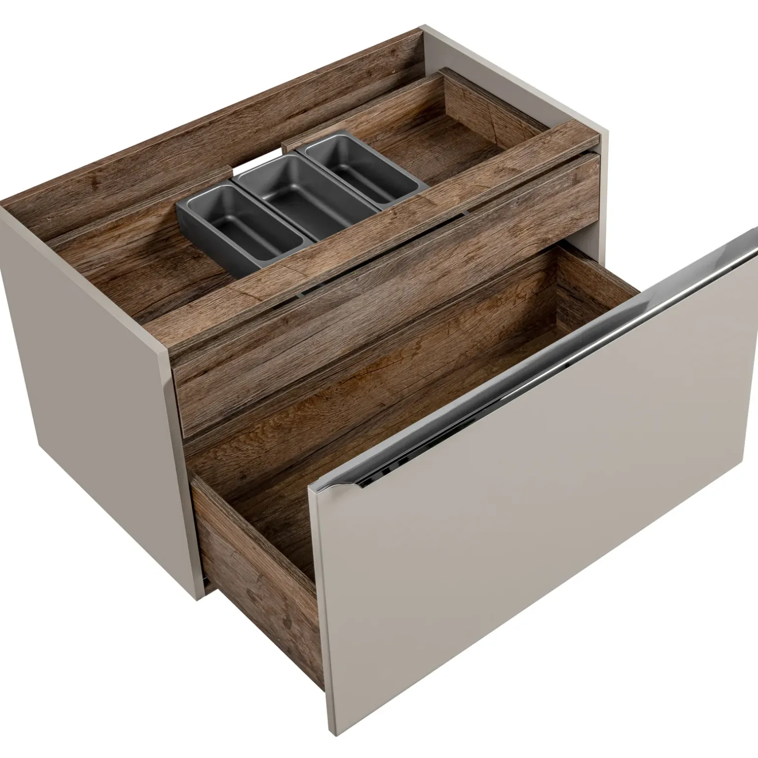 Mobile bagno sospeso 80cm con lavabo, mobile specchio e colonna grigio quercia Serif