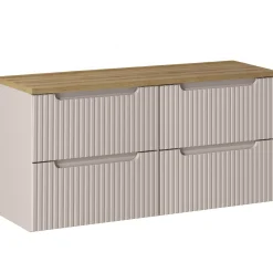Mobile bagno sospeso 120cm cannettato 4 cassetti beige rovere Cleany