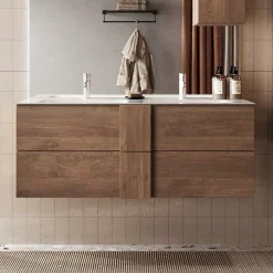 Mobile bagno sospeso 120cm con doppio lavabo 2 cassetti rovere Alvarez