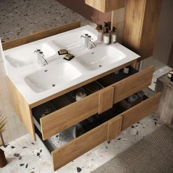 Mobile bagno sospeso 120cm con doppio lavabo 2 cassetti rovere Alvarez