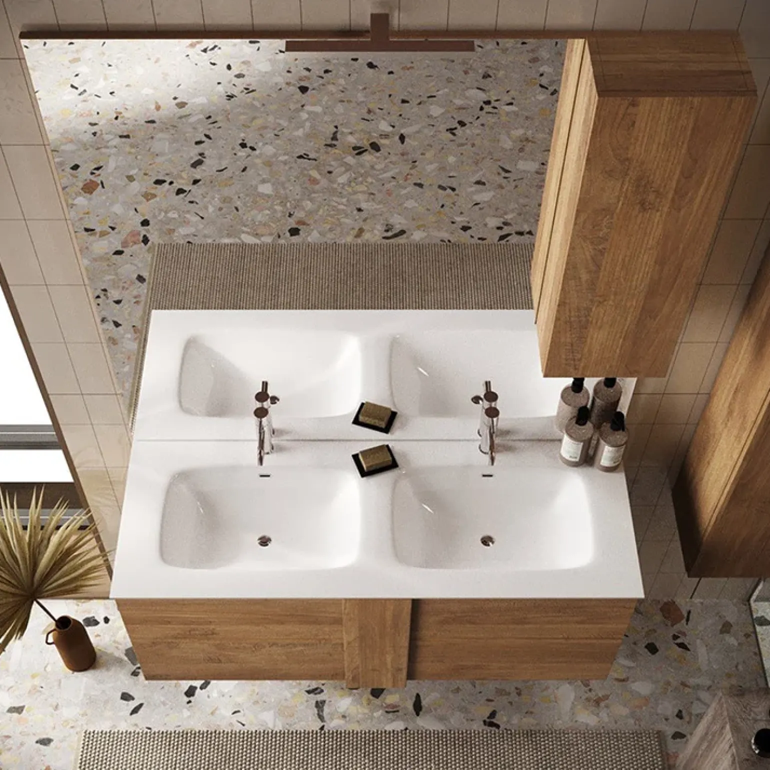 Mobile bagno sospeso 120cm con doppio lavabo 2 cassetti rovere Alvarez