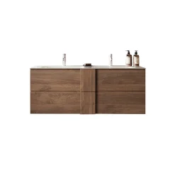 Mobile bagno sospeso 120cm con doppio lavabo 2 cassetti rovere Alvarez