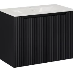 Mobile bagno sospeso 80cm cannettato con lavabo 2 ante nero Cleany