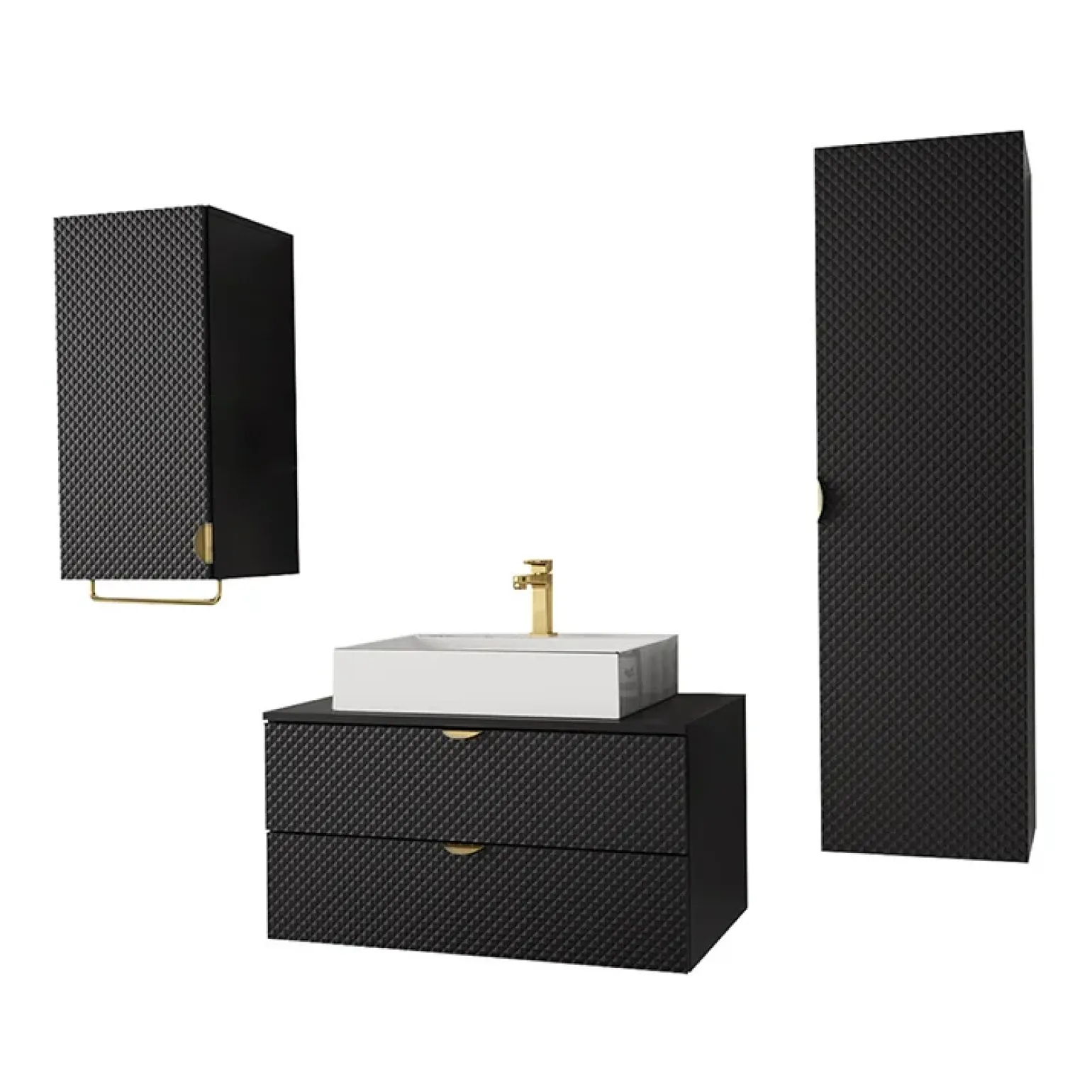 Mobile bagno sospeso 80cm con colonna e pensile nero Hakone
