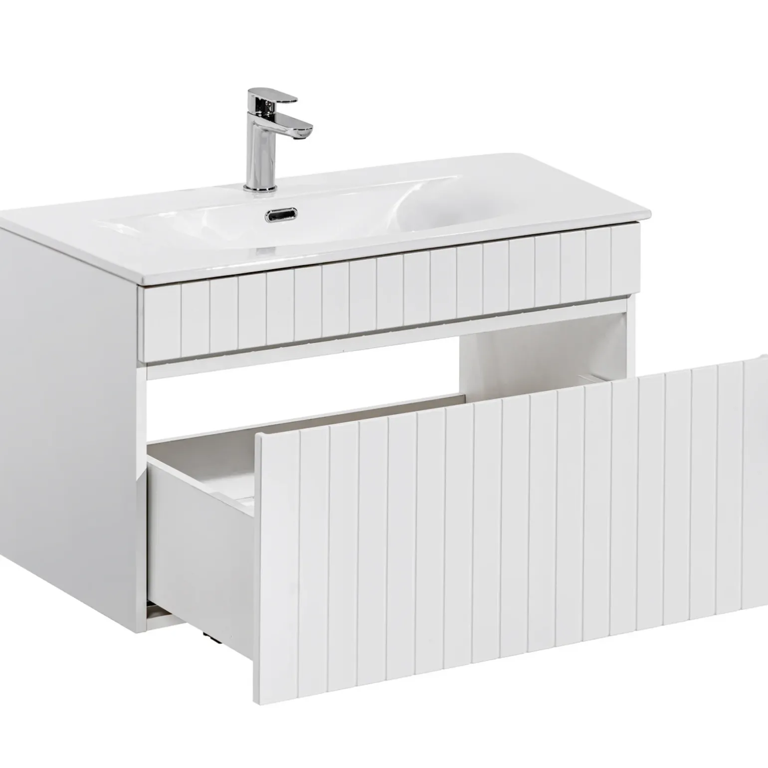 Mobile bagno sospeso 80cm cannettato con lavabo 1 cassettone bianco Autentic