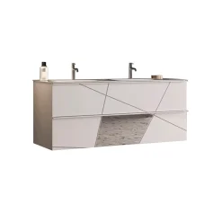 Mobile bagno sospeso 120cm con doppio lavabo bianco lucido specchi Olimpo