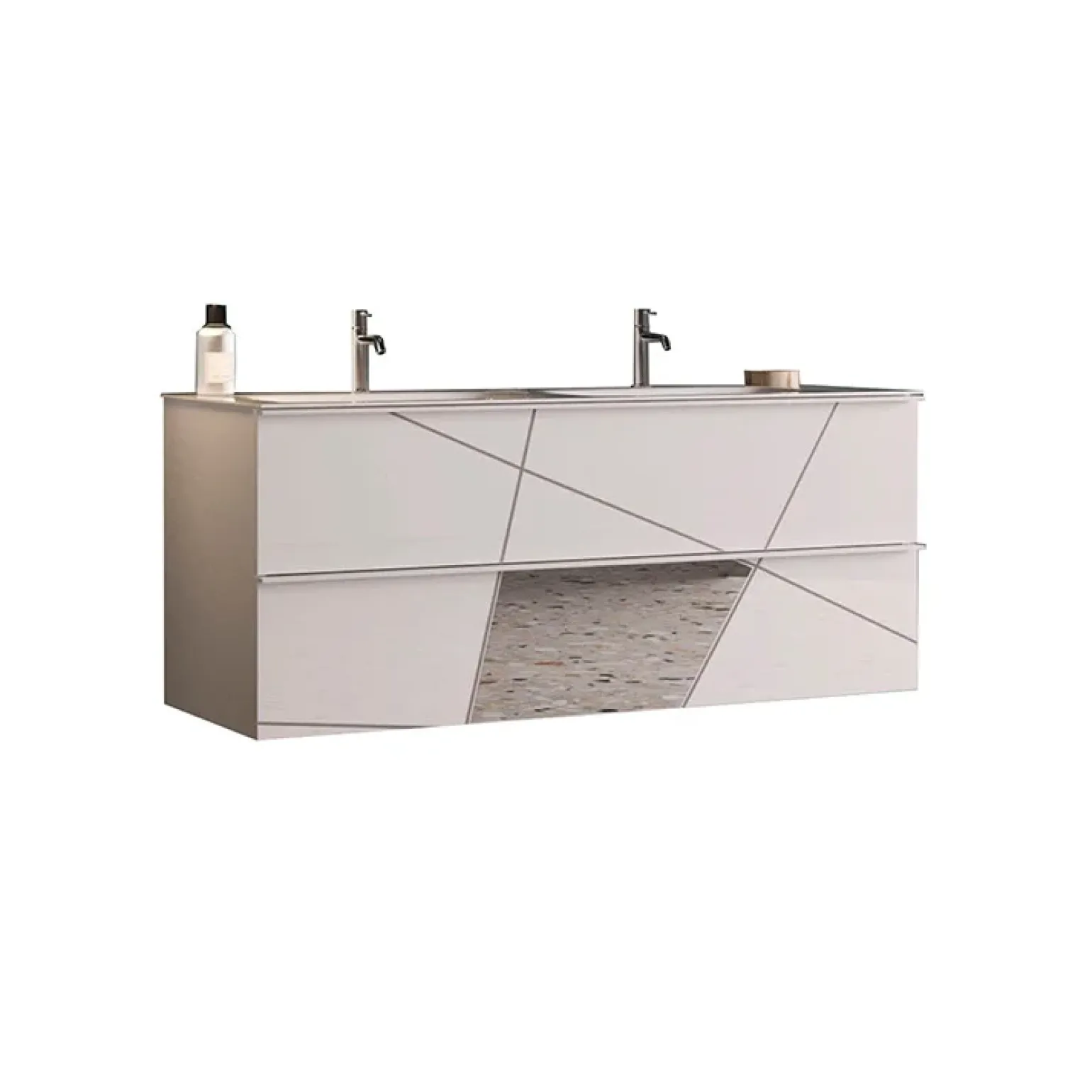 Mobile bagno sospeso 120cm con doppio lavabo bianco lucido specchi Olimpo