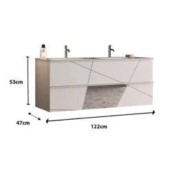 Mobile bagno sospeso 120cm con doppio lavabo bianco lucido specchi Olimpo