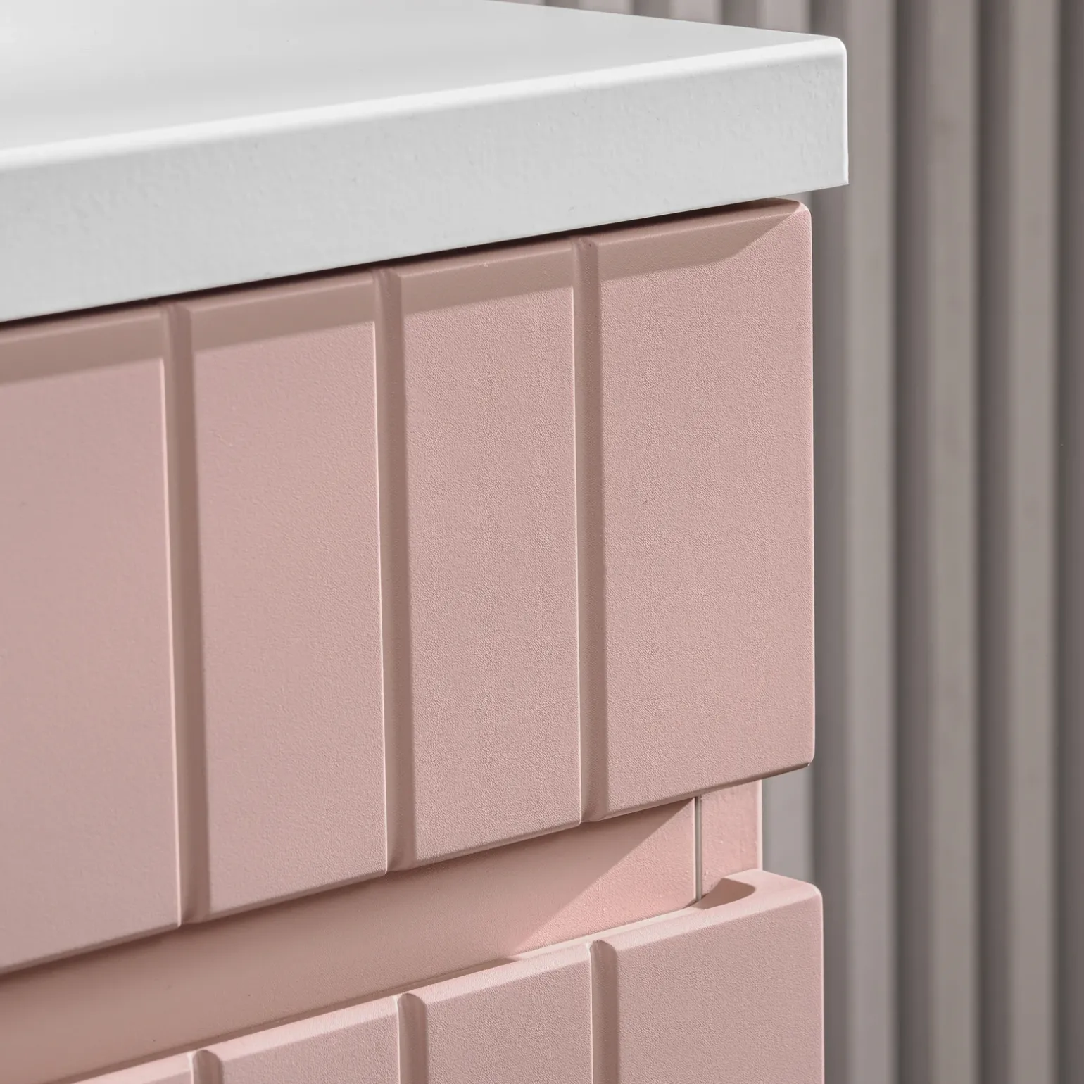 Mobile bagno sospeso 100cm cannettato con lavabo, colonna e specchio rosa Autentic