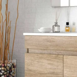 Mobile bagno sospeso 80cm con lavabo e specchio rovere nordik Dexter