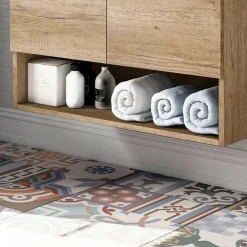 Mobile bagno sospeso 80cm con lavabo e specchio rovere nordik Dexter
