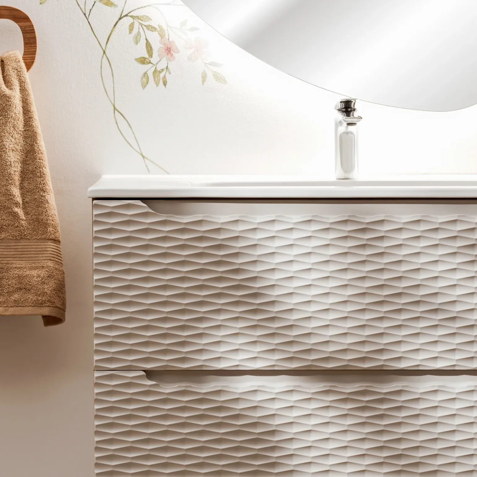 Mobile bagno sospeso 120cm con lavabo da incasso beige rovere Swim