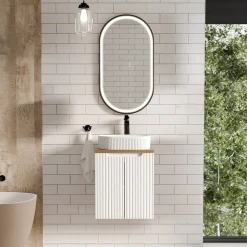 Mobile bagno sospeso 50cm cannettato 2 ante bianco rovere Cleany