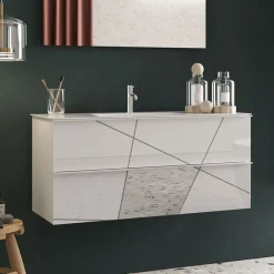 Mobile bagno sospeso 100cm con lavabo 2 cassetti bianco lucido specchi Olimpo
