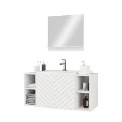 Mobile bagno sospeso 106cm con lavabo e specchio serigrafato bianco Baden 9