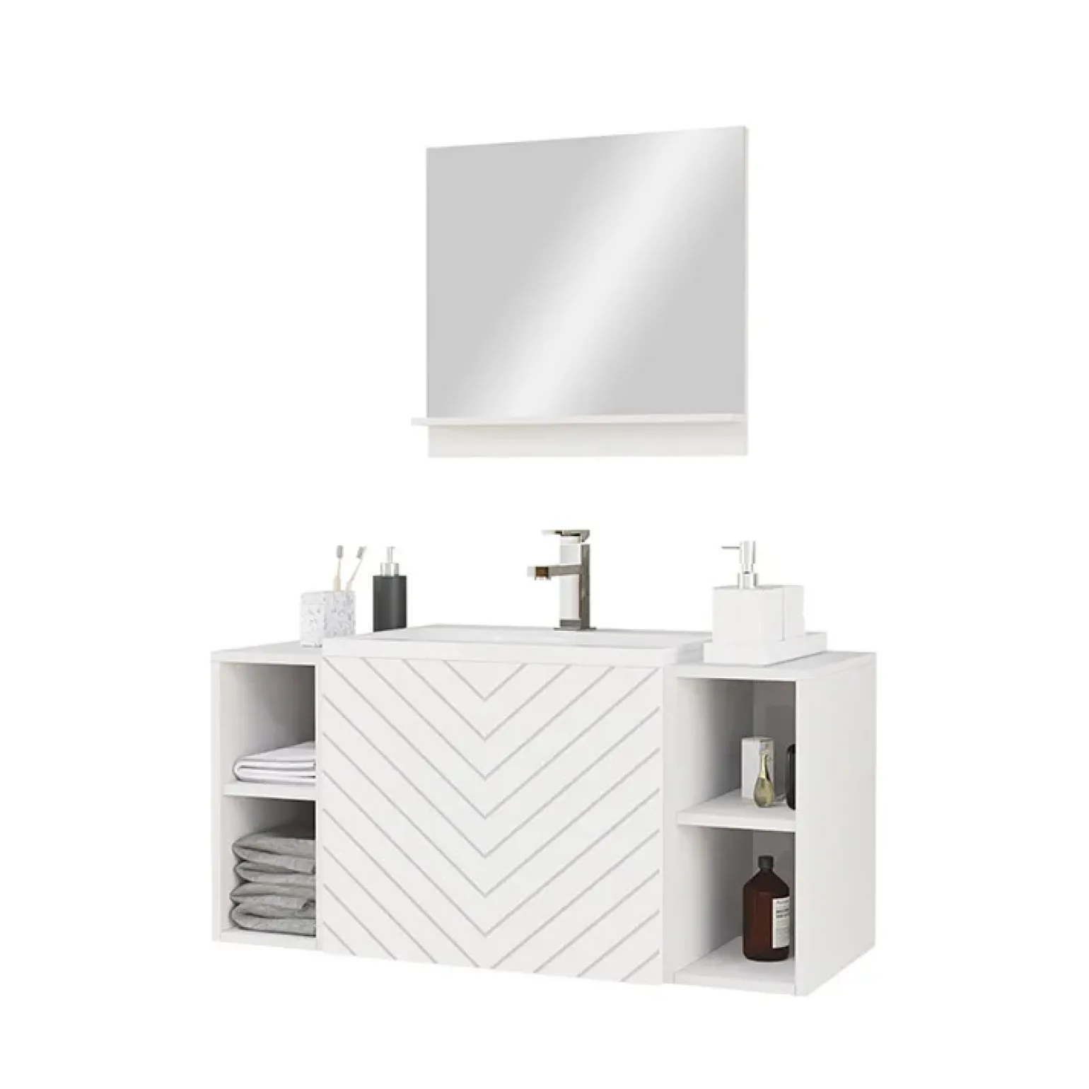 Mobile bagno sospeso 106cm con lavabo e specchio serigrafato bianco Baden 9