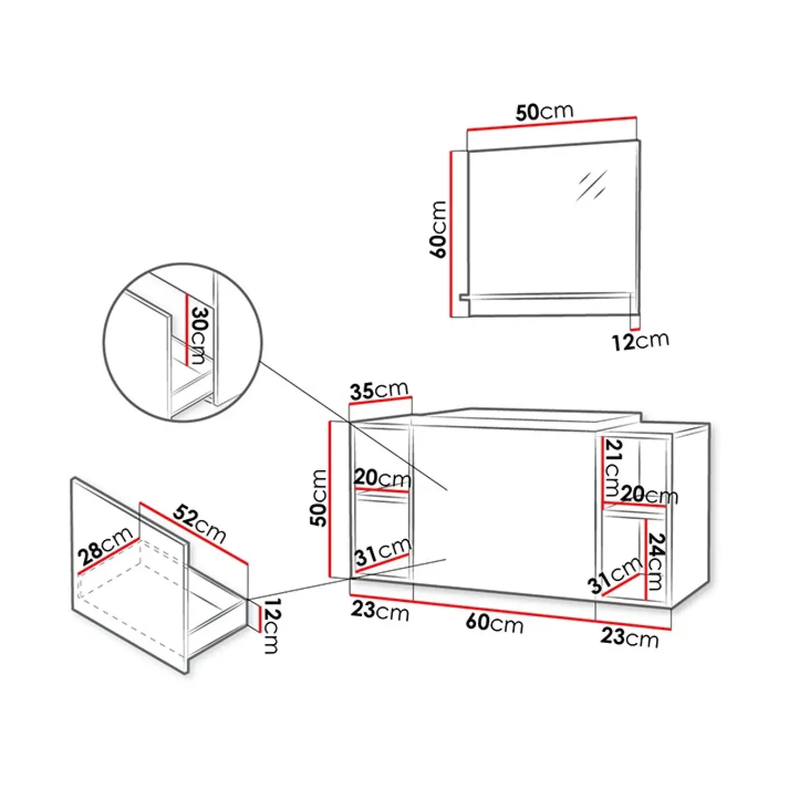 Mobile bagno sospeso 106cm con lavabo e specchio serigrafato bianco Baden 9