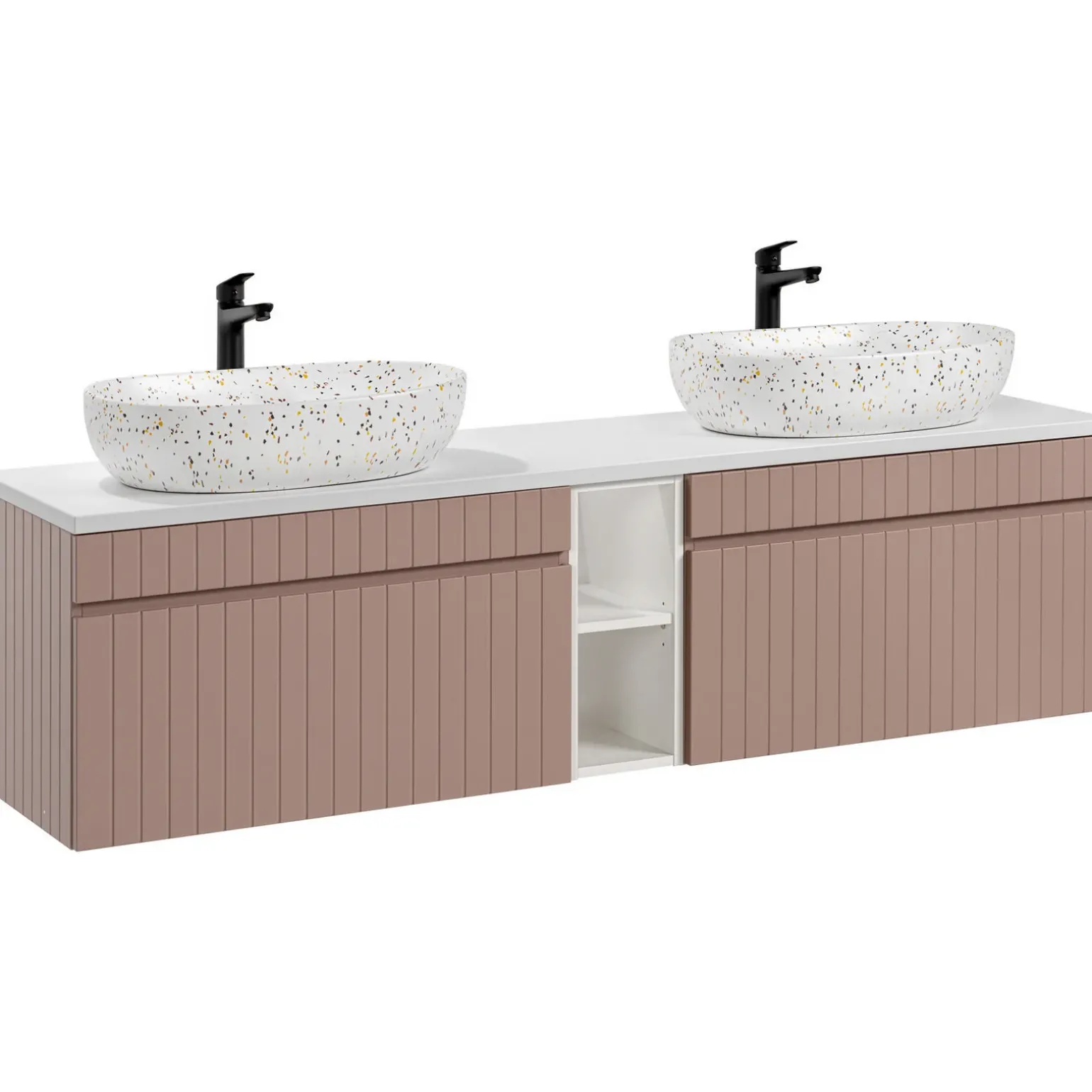 Mobile bagno sospeso 180cm cannettato con 2 lavabi, colonna e 2 specchi rosa Autentic