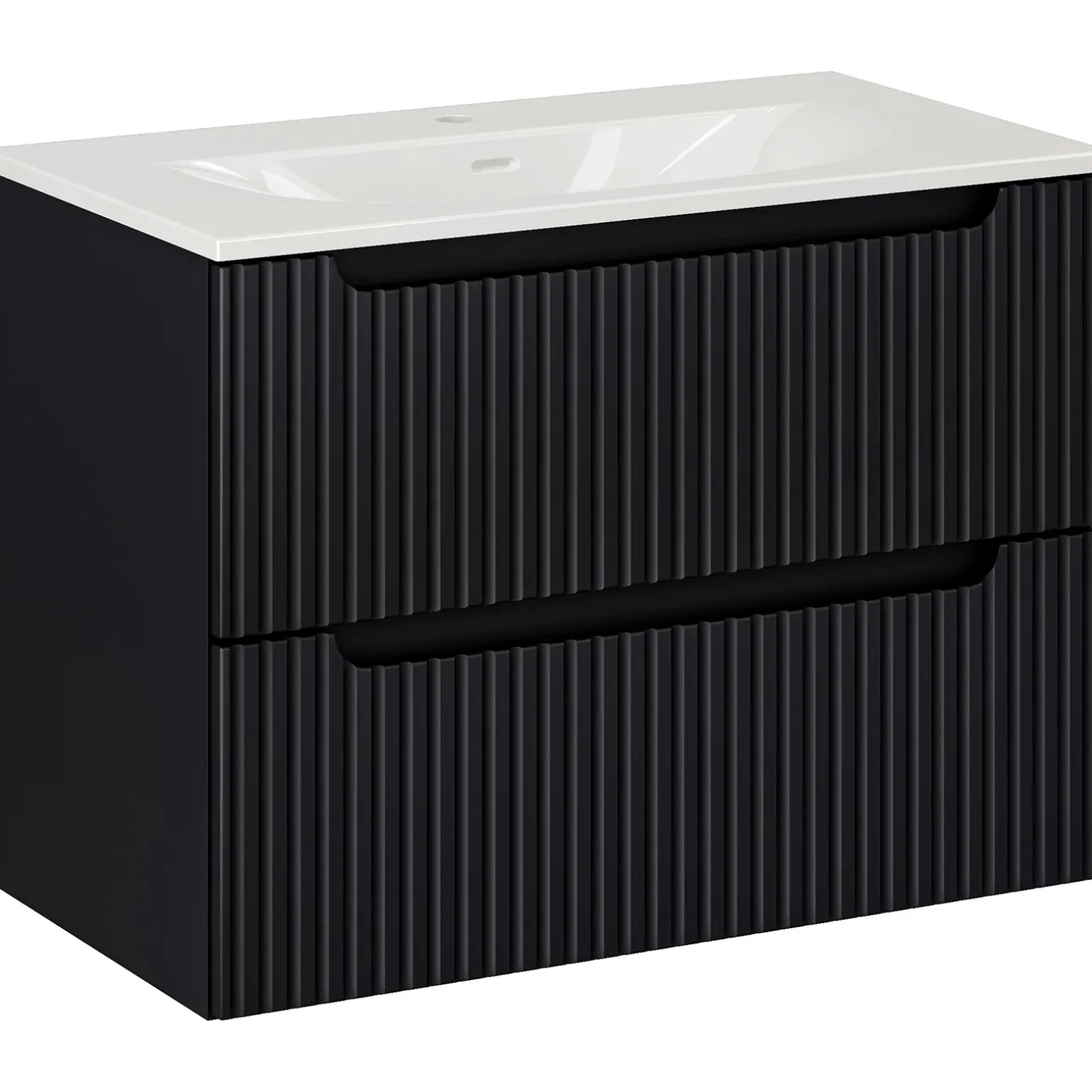 Mobile bagno sospeso 80cm cannettato con lavabo 2 cassetti nero Cleany
