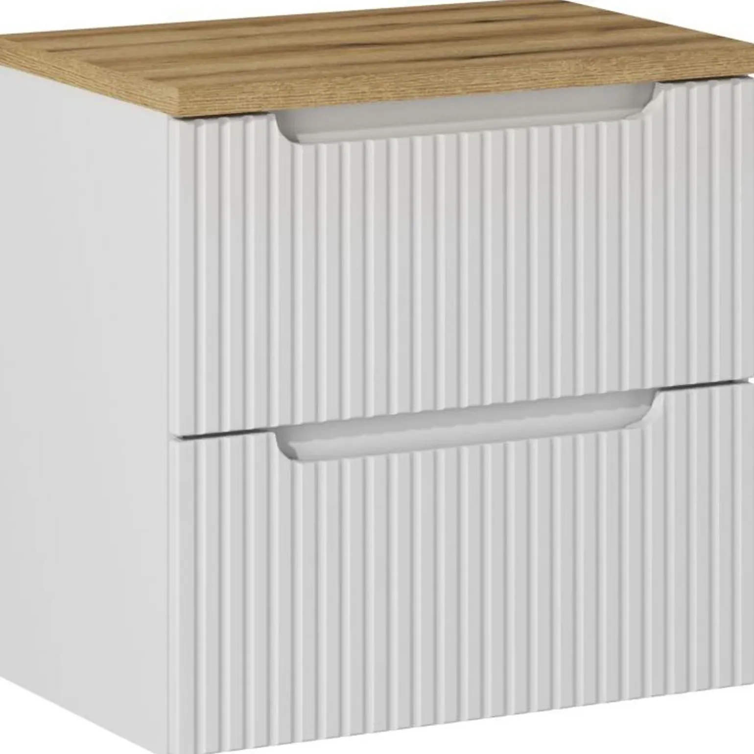 Mobile bagno sospeso 60cm cannettato 2 cassetti bianco rovere Cleany