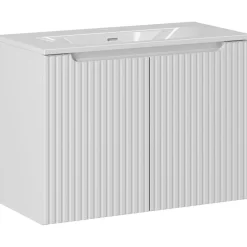 Mobile bagno sospeso 80cm cannettato con lavabo 2 ante bianco Cleany