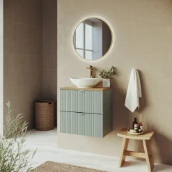 Mobile bagno sospeso 60cm cannettato 2 cassetti verde salvia rovere Greeny