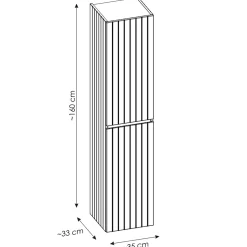 Mobile bagno sospeso 180cm cannettato con 2 lavabi, colonna e 2 specchi bianco quercia Autentic