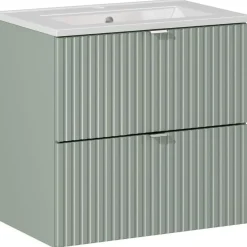 Mobile bagno sospeso 60cm cannettato con lavabo 2 cassetti verde salvia Greeny