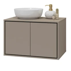 Mobile bagno sospeso 78cm con specchio e colonna tortora nero Linda