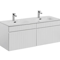 Mobile bagno sospeso 120cm cannettato con 2 lavabi 2 cassettoni bianco Autentic