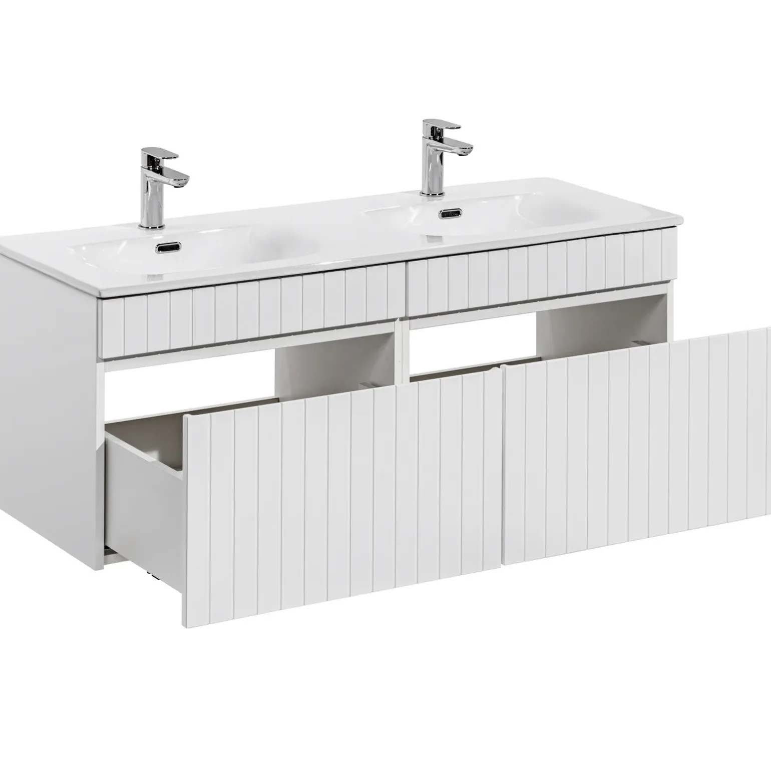 Mobile bagno sospeso 120cm cannettato con 2 lavabi 2 cassettoni bianco Autentic