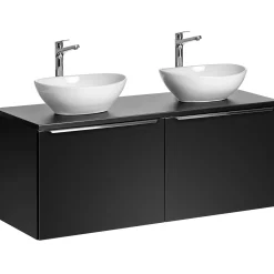 Mobile bagno sospeso 120cm con 2 lavabi, specchio e colonna nero Serif