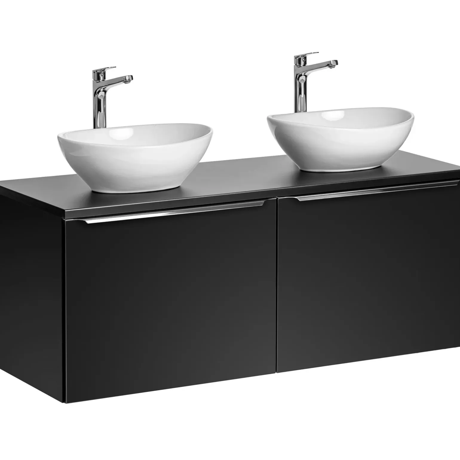 Mobile bagno sospeso 120cm con 2 lavabi, specchio e colonna nero Serif