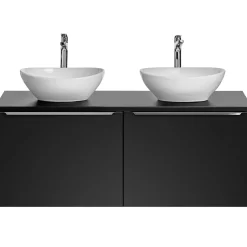 Mobile bagno sospeso 120cm con 2 lavabi, specchio e colonna nero Serif