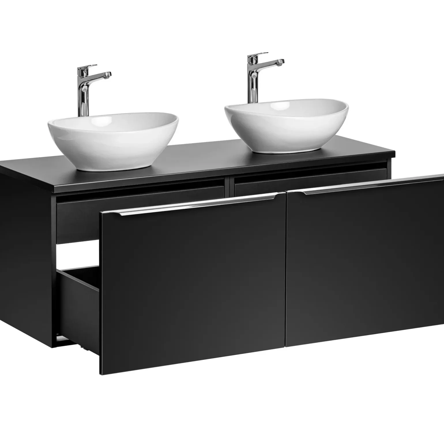 Mobile bagno sospeso 120cm con 2 lavabi, specchio e colonna nero Serif