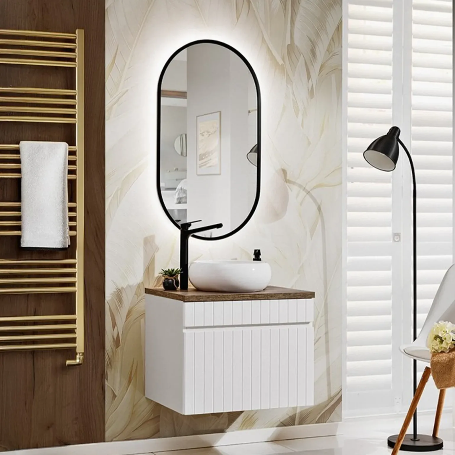 Mobile bagno sospeso 60cm cannettato 1 cassettone bianco quercia Autentic